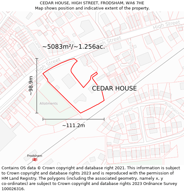CEDAR HOUSE, HIGH STREET, FRODSHAM, WA6 7HE: Plot and title map