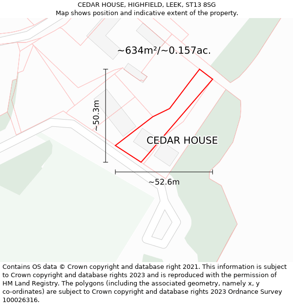 CEDAR HOUSE, HIGHFIELD, LEEK, ST13 8SG: Plot and title map