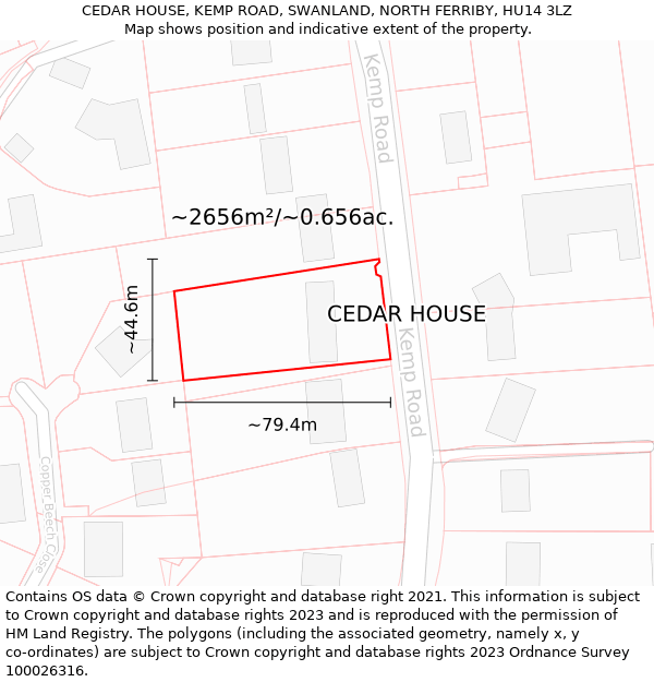 CEDAR HOUSE, KEMP ROAD, SWANLAND, NORTH FERRIBY, HU14 3LZ: Plot and title map