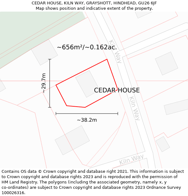 CEDAR HOUSE, KILN WAY, GRAYSHOTT, HINDHEAD, GU26 6JF: Plot and title map