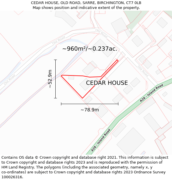 CEDAR HOUSE, OLD ROAD, SARRE, BIRCHINGTON, CT7 0LB: Plot and title map