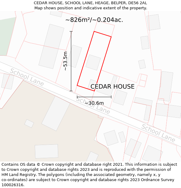 CEDAR HOUSE, SCHOOL LANE, HEAGE, BELPER, DE56 2AL: Plot and title map