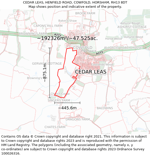 CEDAR LEAS, HENFIELD ROAD, COWFOLD, HORSHAM, RH13 8DT: Plot and title map