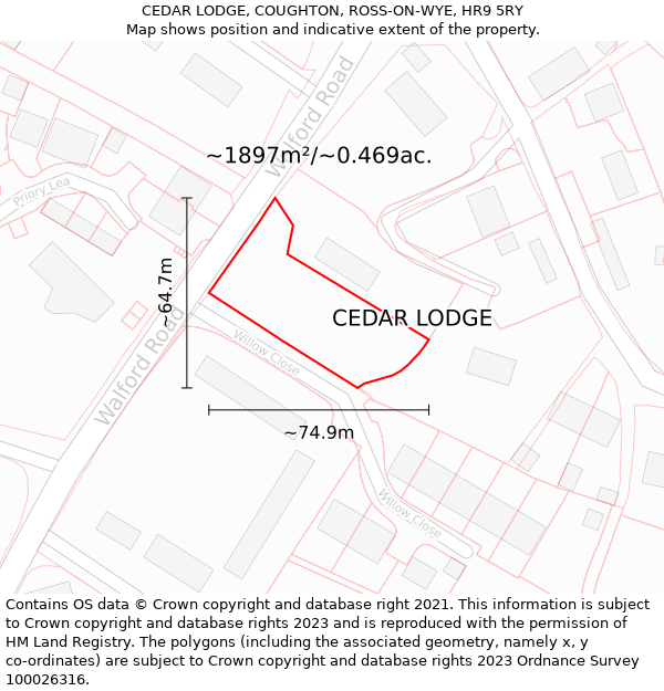 CEDAR LODGE, COUGHTON, ROSS-ON-WYE, HR9 5RY: Plot and title map