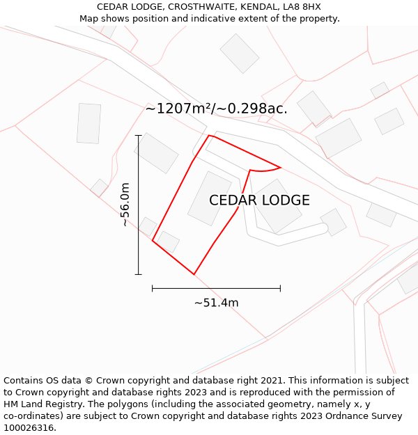 CEDAR LODGE, CROSTHWAITE, KENDAL, LA8 8HX: Plot and title map