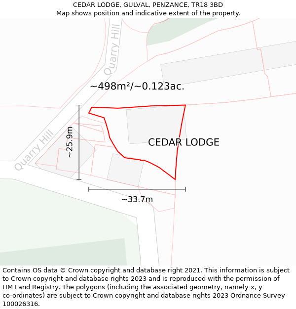 CEDAR LODGE, GULVAL, PENZANCE, TR18 3BD: Plot and title map