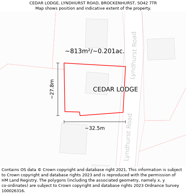 CEDAR LODGE, LYNDHURST ROAD, BROCKENHURST, SO42 7TR: Plot and title map
