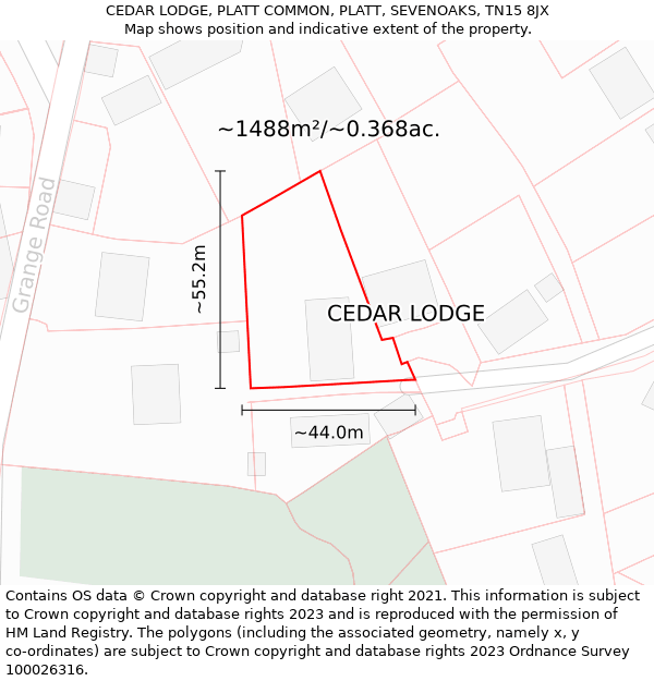 CEDAR LODGE, PLATT COMMON, PLATT, SEVENOAKS, TN15 8JX: Plot and title map