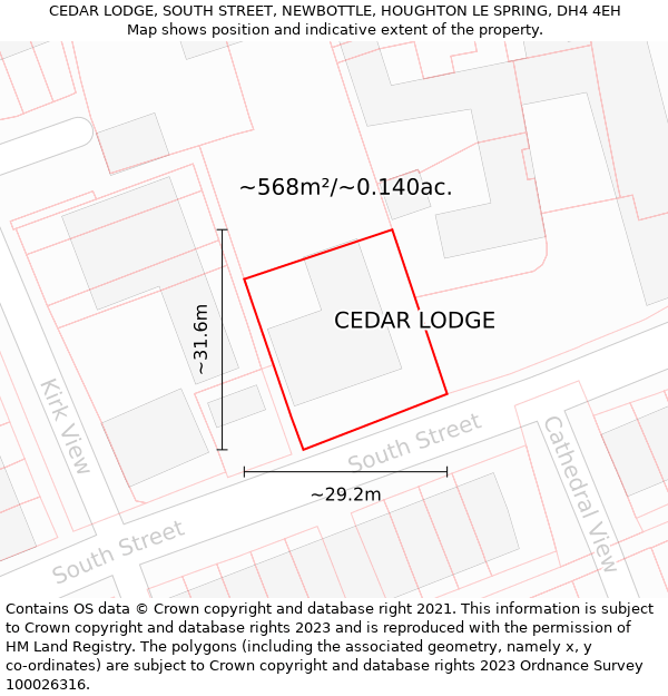 CEDAR LODGE, SOUTH STREET, NEWBOTTLE, HOUGHTON LE SPRING, DH4 4EH: Plot and title map