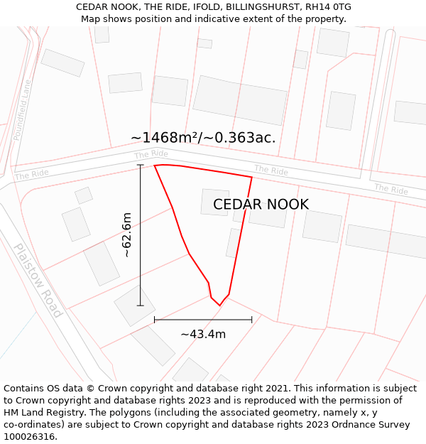 CEDAR NOOK, THE RIDE, IFOLD, BILLINGSHURST, RH14 0TG: Plot and title map