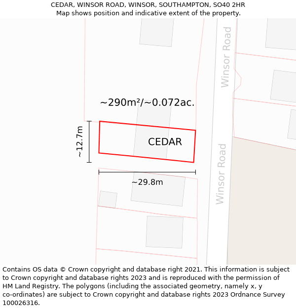 CEDAR, WINSOR ROAD, WINSOR, SOUTHAMPTON, SO40 2HR: Plot and title map