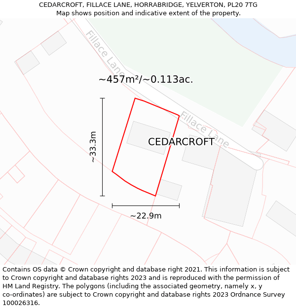 CEDARCROFT, FILLACE LANE, HORRABRIDGE, YELVERTON, PL20 7TG: Plot and title map