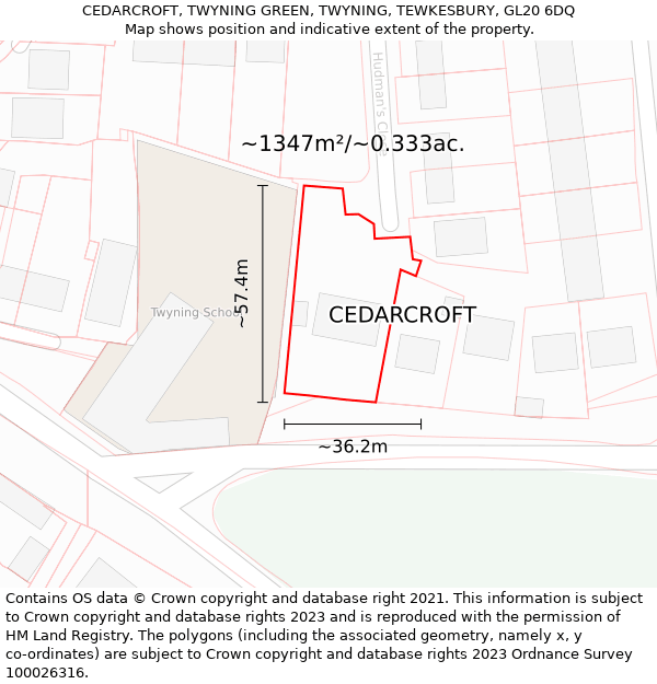 CEDARCROFT, TWYNING GREEN, TWYNING, TEWKESBURY, GL20 6DQ: Plot and title map