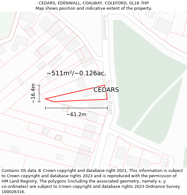 CEDARS, EDENWALL, COALWAY, COLEFORD, GL16 7HP: Plot and title map