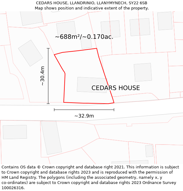 CEDARS HOUSE, LLANDRINIO, LLANYMYNECH, SY22 6SB: Plot and title map