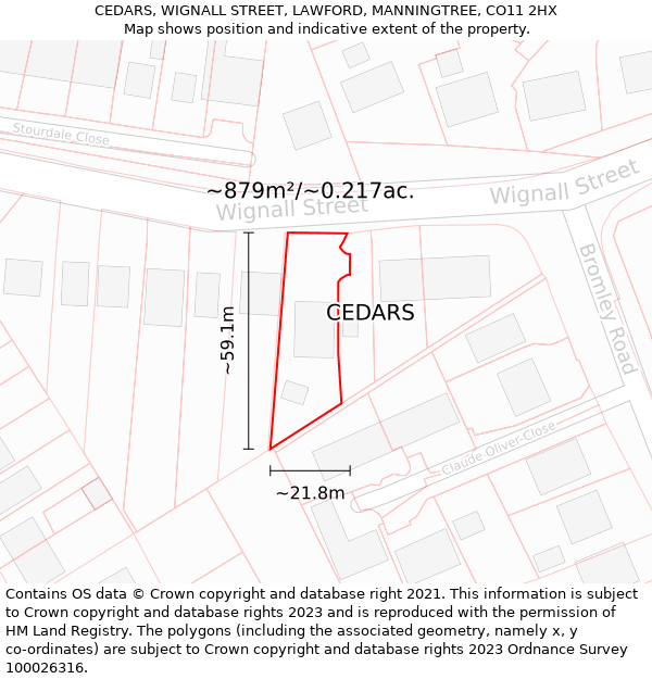 CEDARS, WIGNALL STREET, LAWFORD, MANNINGTREE, CO11 2HX: Plot and title map