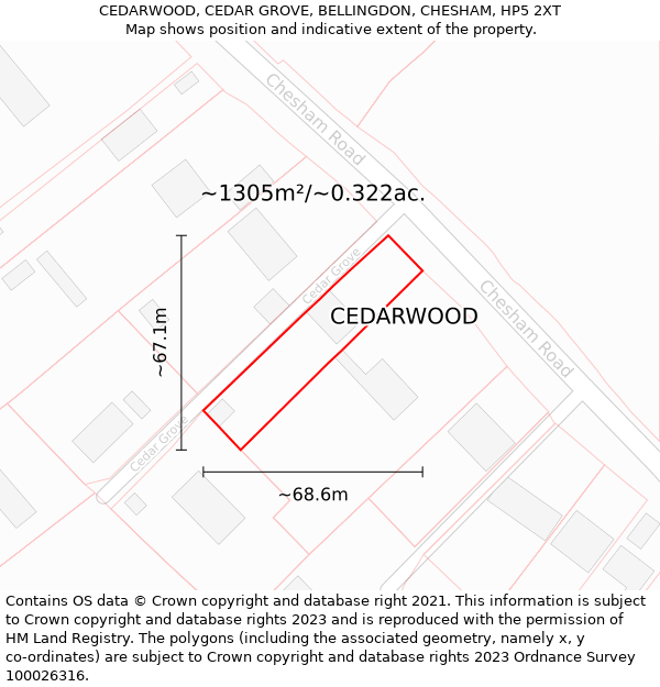 CEDARWOOD, CEDAR GROVE, BELLINGDON, CHESHAM, HP5 2XT: Plot and title map