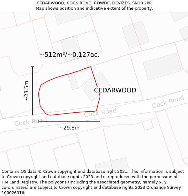 CEDARWOOD, COCK ROAD, ROWDE, DEVIZES, SN10 2PP: Plot and title map