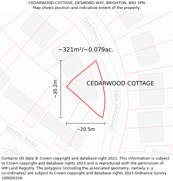 CEDARWOOD COTTAGE, DESMOND WAY, BRIGHTON, BN2 5PN: Plot and title map