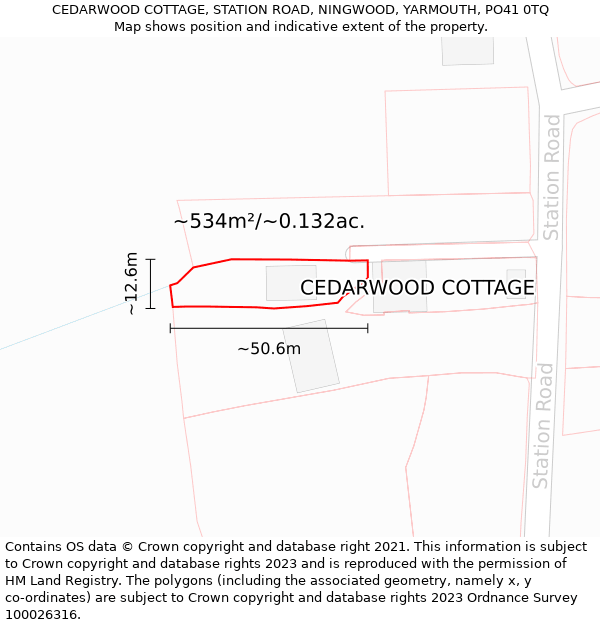 CEDARWOOD COTTAGE, STATION ROAD, NINGWOOD, YARMOUTH, PO41 0TQ: Plot and title map