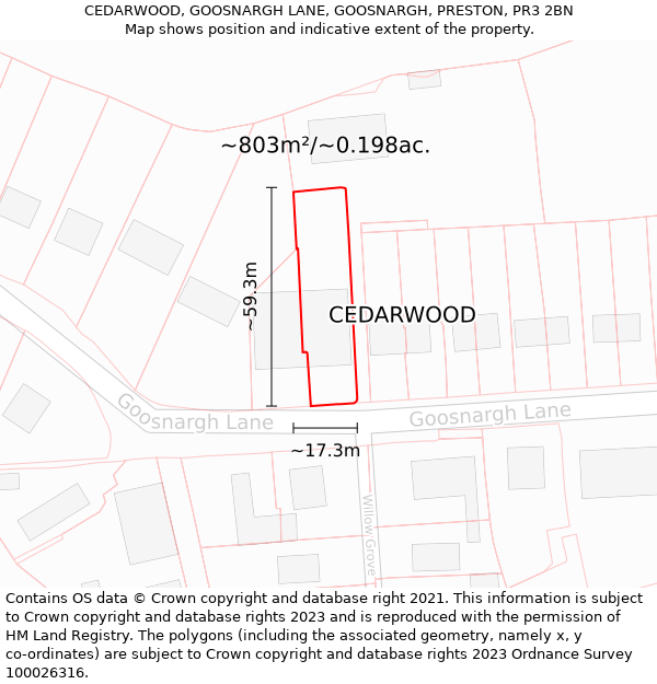 CEDARWOOD, GOOSNARGH LANE, GOOSNARGH, PRESTON, PR3 2BN: Plot and title map