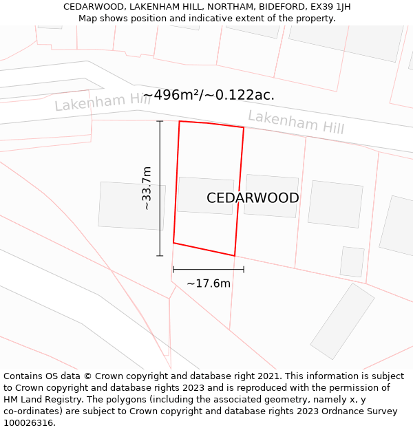 CEDARWOOD, LAKENHAM HILL, NORTHAM, BIDEFORD, EX39 1JH: Plot and title map