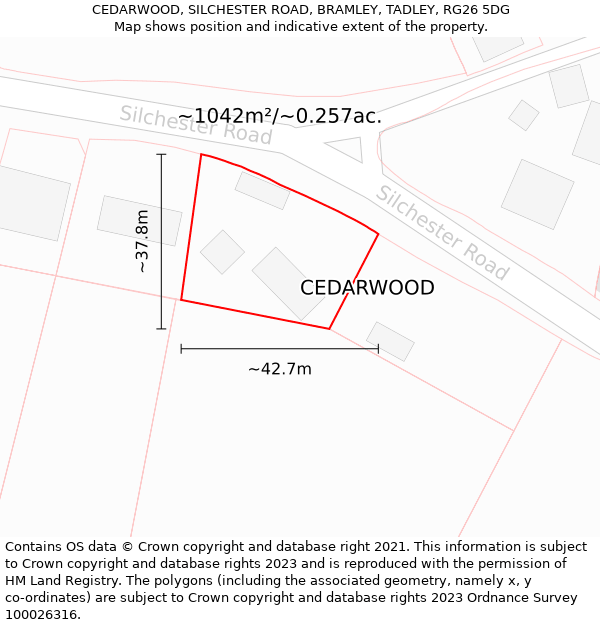 CEDARWOOD, SILCHESTER ROAD, BRAMLEY, TADLEY, RG26 5DG: Plot and title map