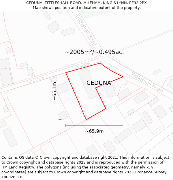 CEDUNA, TITTLESHALL ROAD, MILEHAM, KING'S LYNN, PE32 2PX: Plot and title map