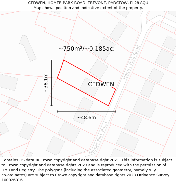 CEDWEN, HOMER PARK ROAD, TREVONE, PADSTOW, PL28 8QU: Plot and title map