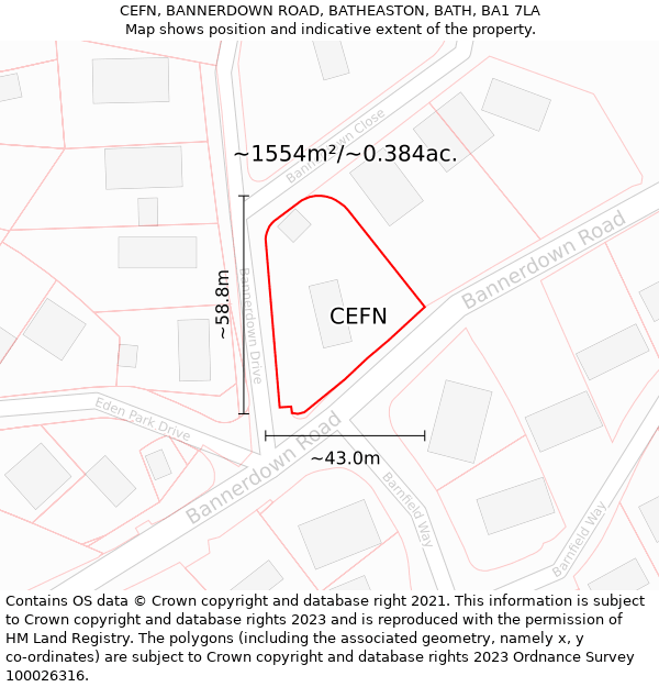 CEFN, BANNERDOWN ROAD, BATHEASTON, BATH, BA1 7LA: Plot and title map