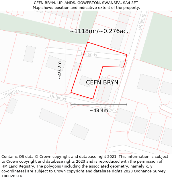 CEFN BRYN, UPLANDS, GOWERTON, SWANSEA, SA4 3ET: Plot and title map