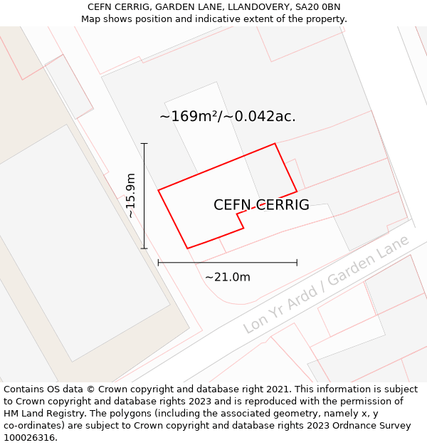 CEFN CERRIG, GARDEN LANE, LLANDOVERY, SA20 0BN: Plot and title map