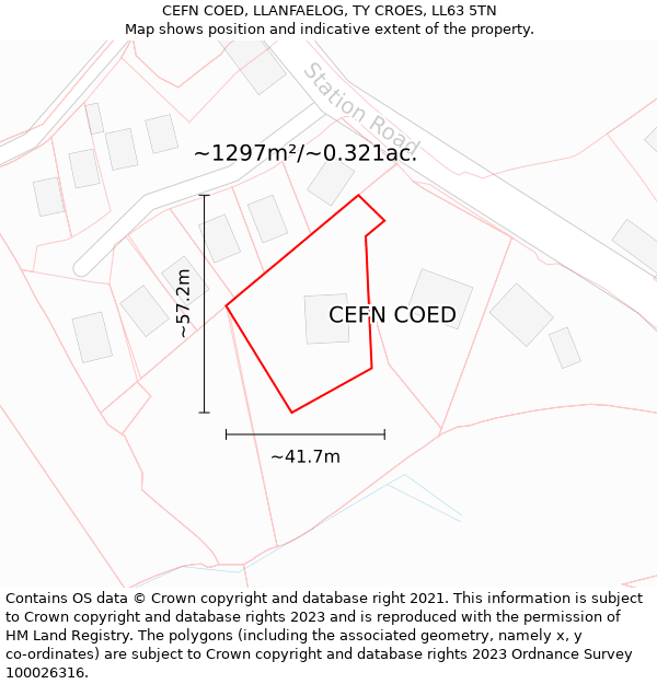 CEFN COED, LLANFAELOG, TY CROES, LL63 5TN: Plot and title map