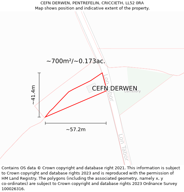 CEFN DERWEN, PENTREFELIN, CRICCIETH, LL52 0RA: Plot and title map