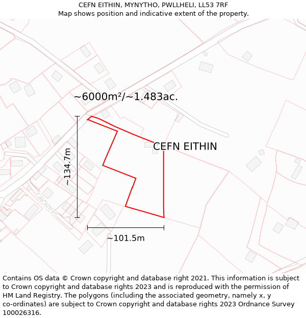 CEFN EITHIN, MYNYTHO, PWLLHELI, LL53 7RF: Plot and title map