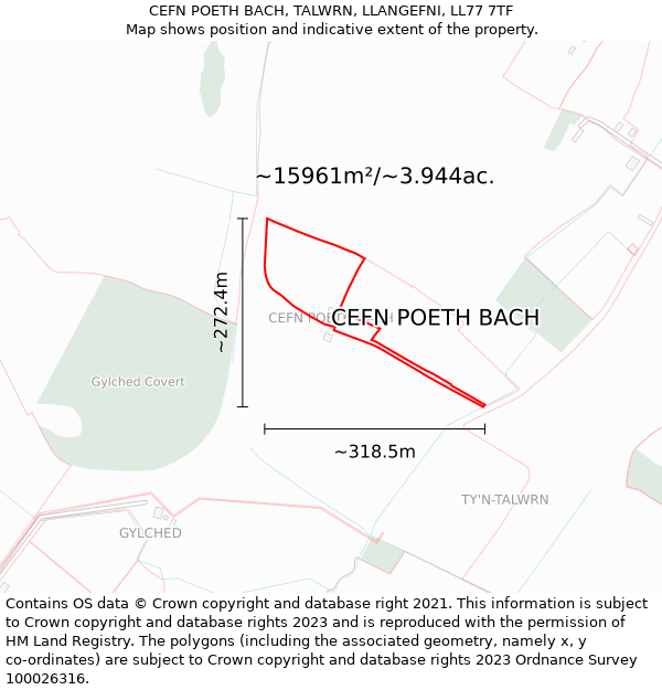 CEFN POETH BACH, TALWRN, LLANGEFNI, LL77 7TF: Plot and title map