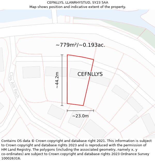 CEFNLLYS, LLANRHYSTUD, SY23 5AA: Plot and title map