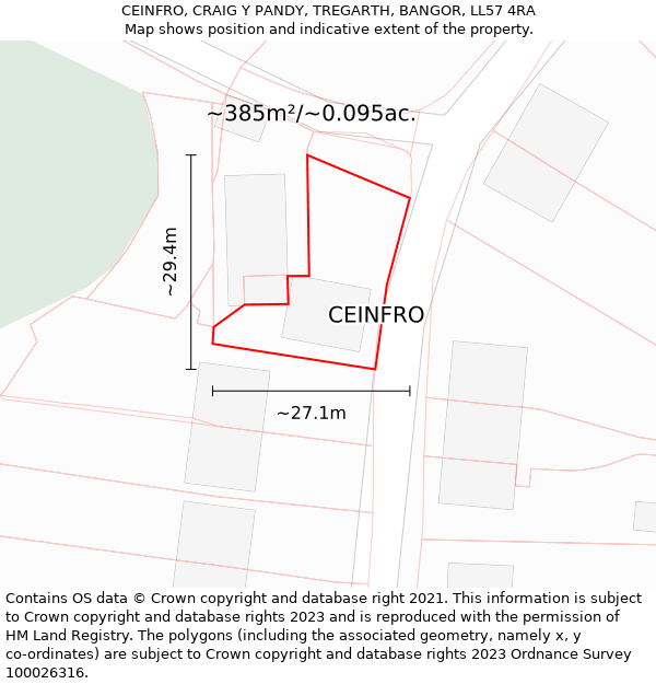 CEINFRO, CRAIG Y PANDY, TREGARTH, BANGOR, LL57 4RA: Plot and title map