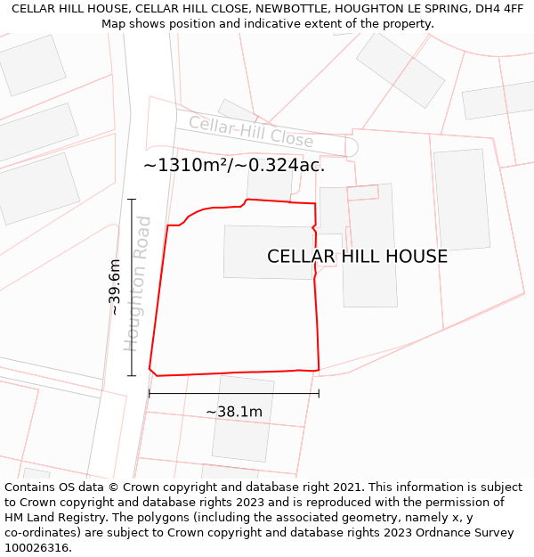 CELLAR HILL HOUSE, CELLAR HILL CLOSE, NEWBOTTLE, HOUGHTON LE SPRING, DH4 4FF: Plot and title map