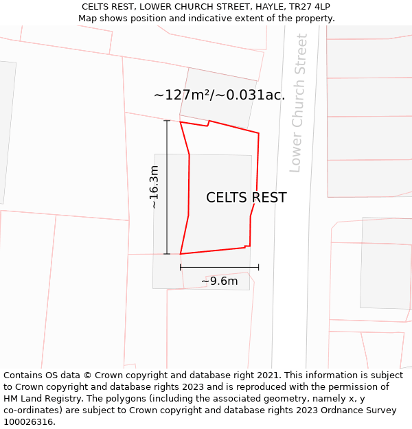 CELTS REST, LOWER CHURCH STREET, HAYLE, TR27 4LP: Plot and title map