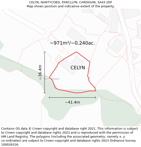 CELYN, NANTYCOED, PARCLLYN, CARDIGAN, SA43 2DF: Plot and title map