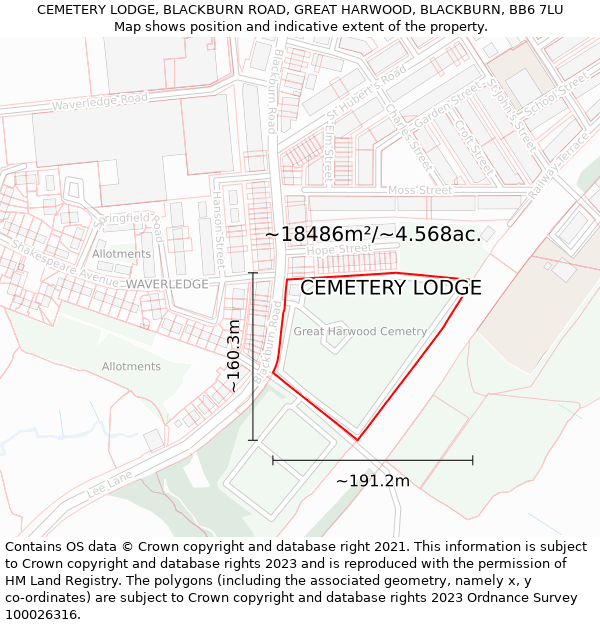 CEMETERY LODGE, BLACKBURN ROAD, GREAT HARWOOD, BLACKBURN, BB6 7LU: Plot and title map