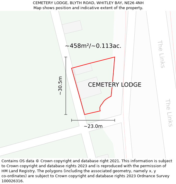 CEMETERY LODGE, BLYTH ROAD, WHITLEY BAY, NE26 4NH: Plot and title map