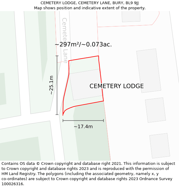 CEMETERY LODGE, CEMETERY LANE, BURY, BL9 9JJ: Plot and title map