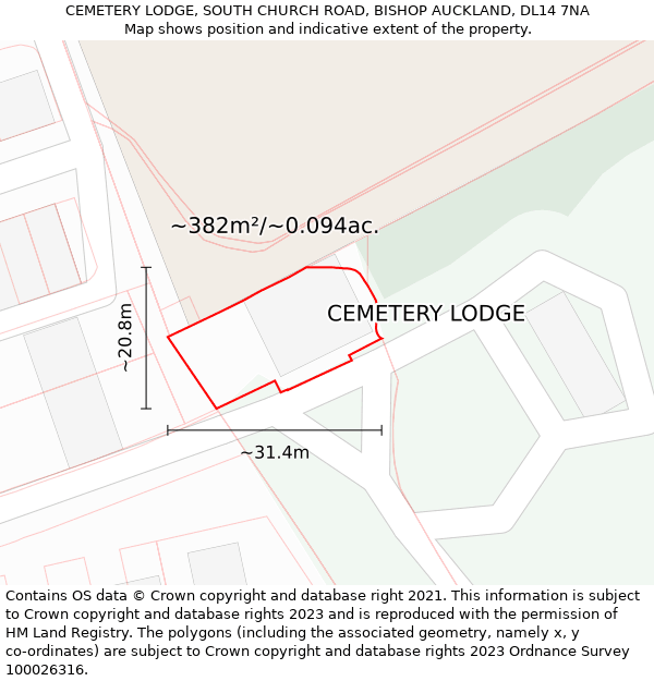 CEMETERY LODGE, SOUTH CHURCH ROAD, BISHOP AUCKLAND, DL14 7NA: Plot and title map
