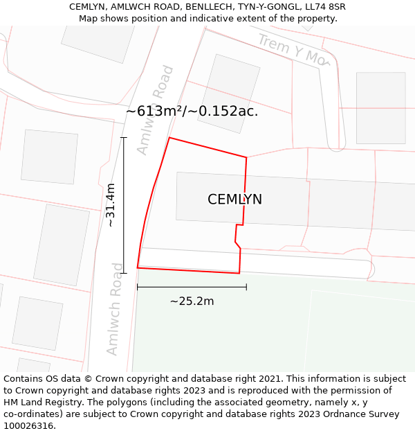 CEMLYN, AMLWCH ROAD, BENLLECH, TYN-Y-GONGL, LL74 8SR: Plot and title map