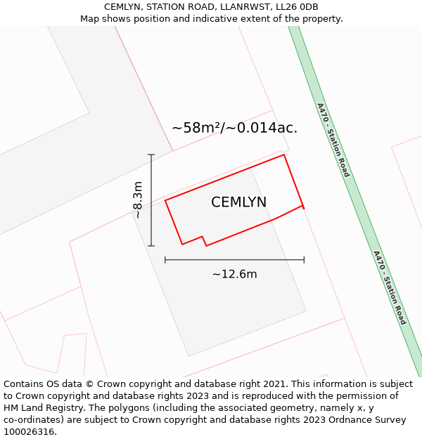 CEMLYN, STATION ROAD, LLANRWST, LL26 0DB: Plot and title map