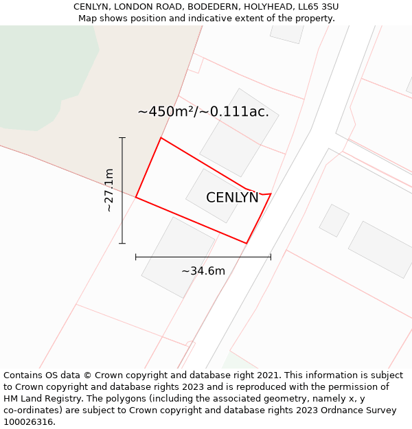 CENLYN, LONDON ROAD, BODEDERN, HOLYHEAD, LL65 3SU: Plot and title map