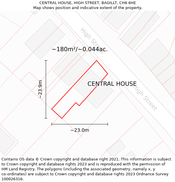 CENTRAL HOUSE, HIGH STREET, BAGILLT, CH6 6HE: Plot and title map