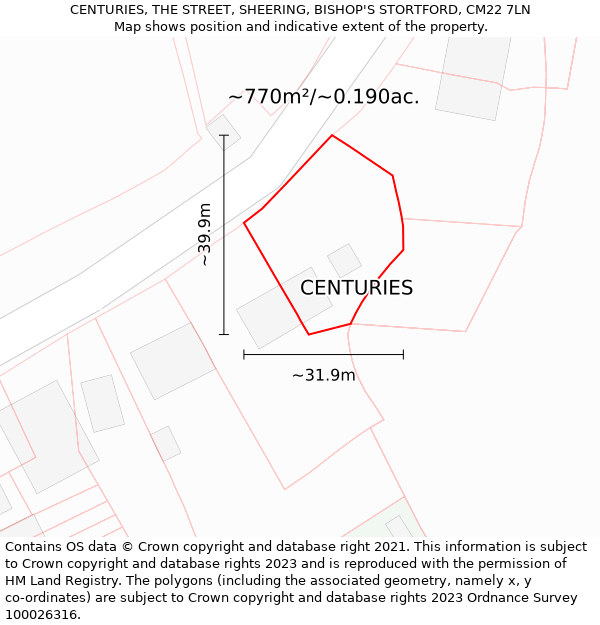 CENTURIES, THE STREET, SHEERING, BISHOP'S STORTFORD, CM22 7LN: Plot and title map